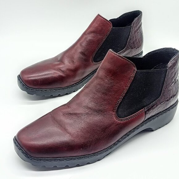 Rieker Chelsea Burgundy Red Leather Ankle Boots - EU42 - Picture 6 of 9